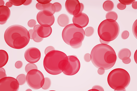 red molecules of iron floating on white background